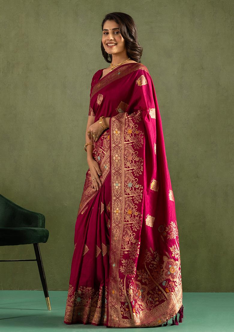 Wine Wevon Jari Designer Dolla Silk Saree Set