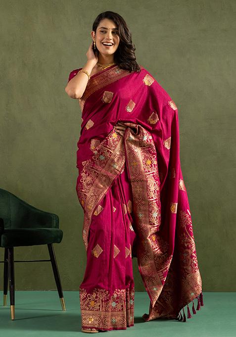 Wine Wevon Jari Designer Dolla Silk Saree Set