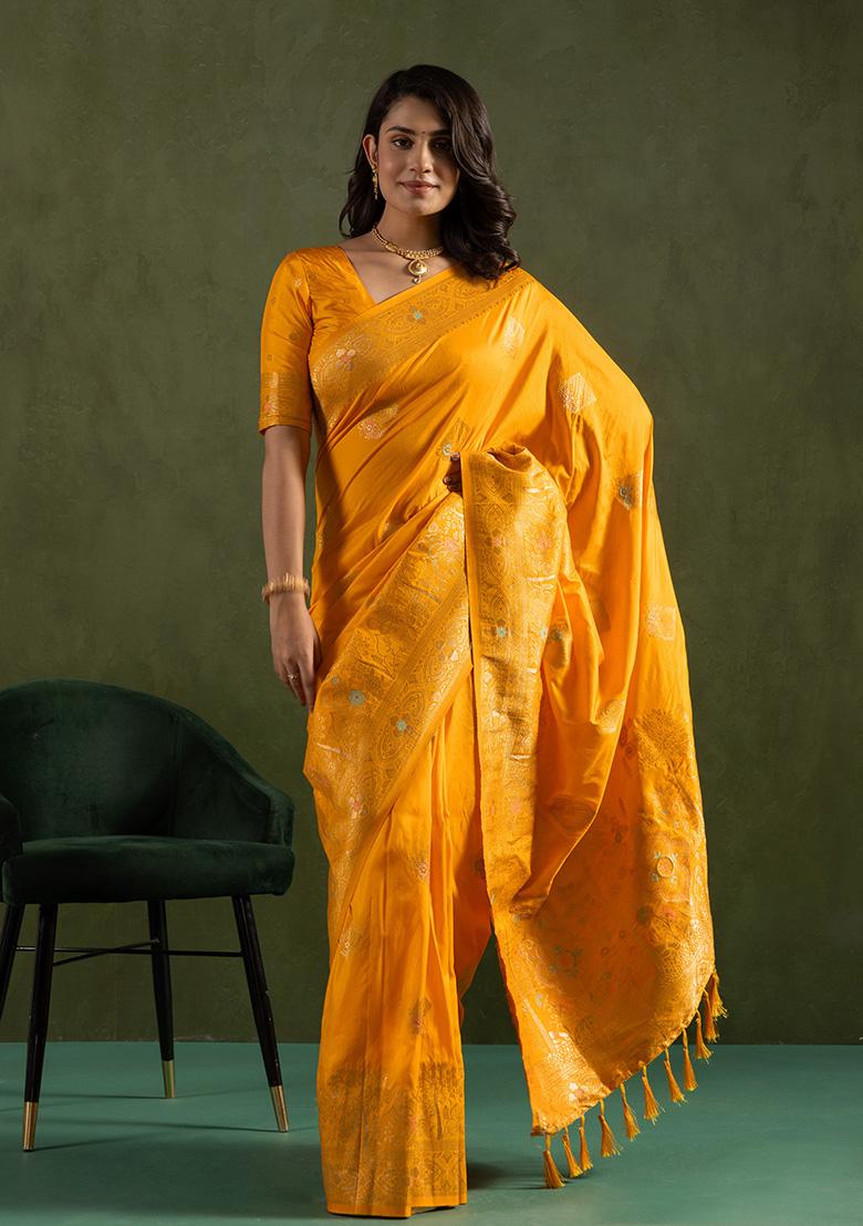 Yellow Wevon Jari Designer Dolla Silk Saree Set