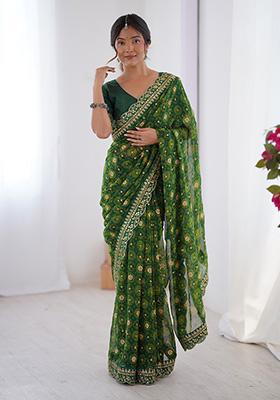 Green Embroidered Georgette Saree Set
