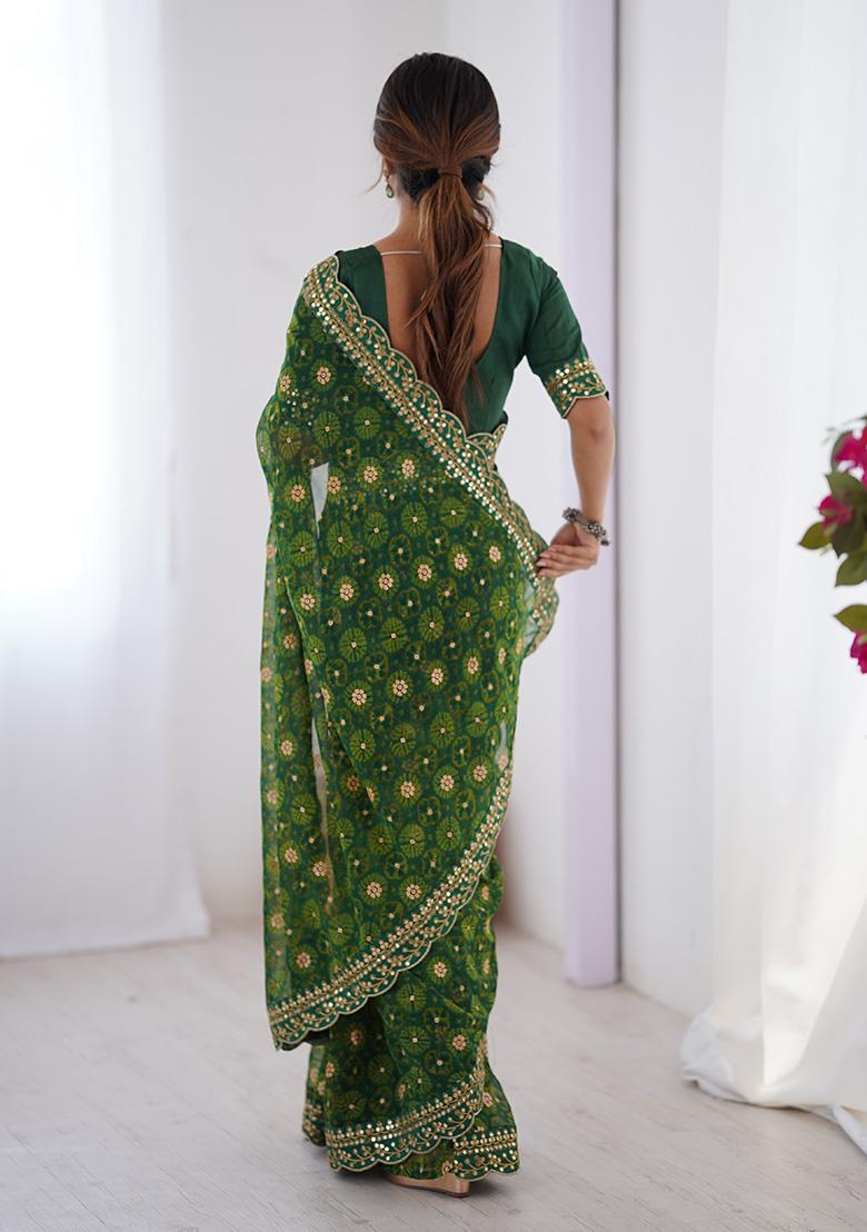 Green Embroidered Georgette Saree Set
