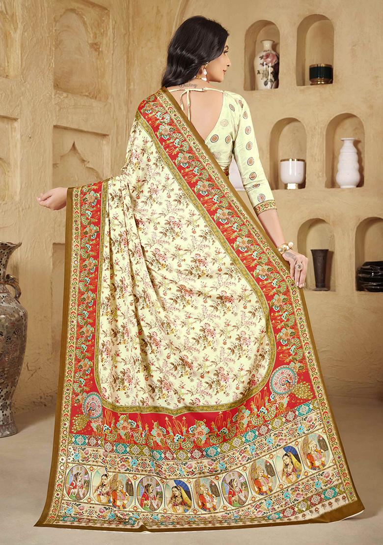 Pista Green Designer Position Digital Foil Printed Crepe Silk Saree Set