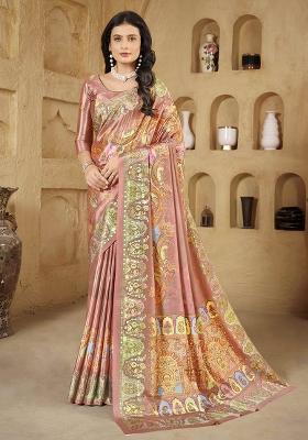 Midnight Pink Designer Position Digital Foil Printed Crepe Silk Saree Set