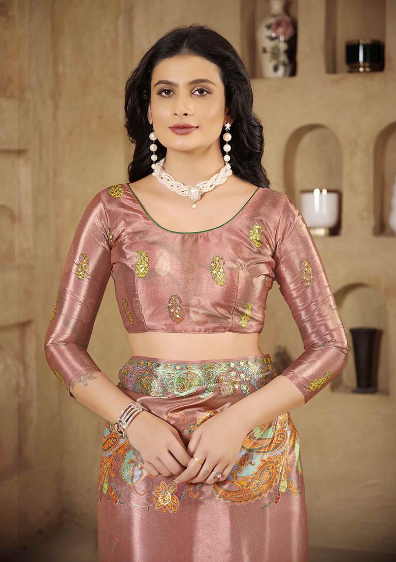 Midnight Pink Designer Position Digital Foil Printed Crepe Silk Saree Set