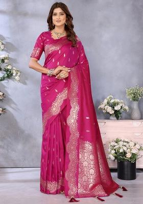 Pink Jacquard Weving Designer Banarasi Silk Saree Set