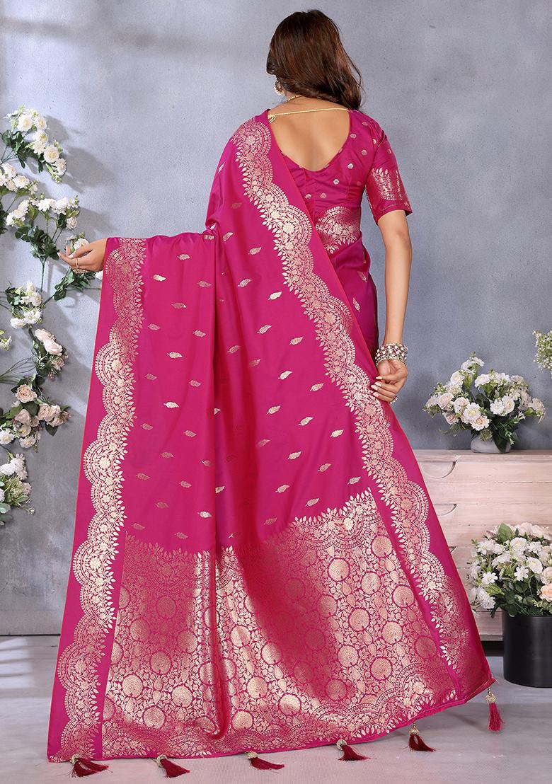 Pink Jacquard Weving Designer Banarasi Silk Saree Set