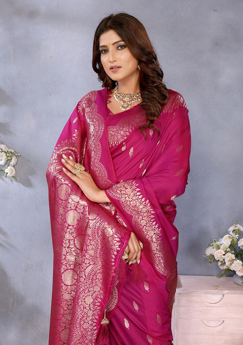 Pink Jacquard Weving Designer Banarasi Silk Saree Set