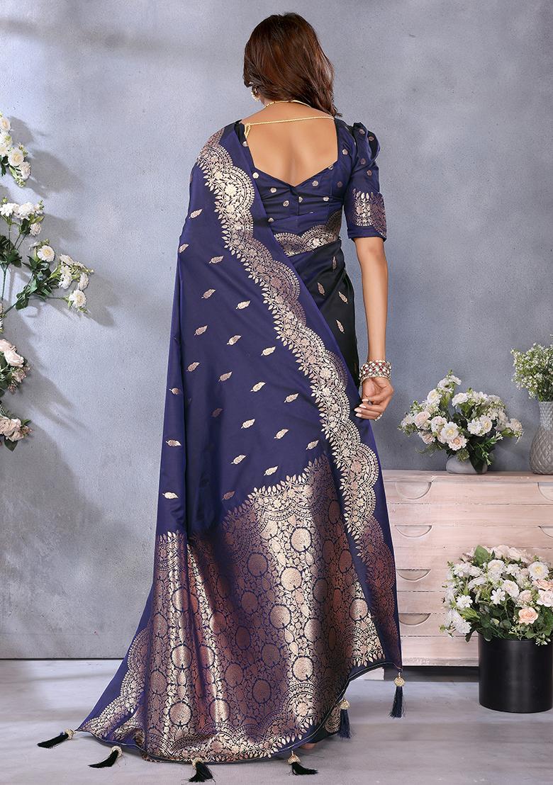 Blue Jacquard Weving Designer Banarasi Silk Saree Set