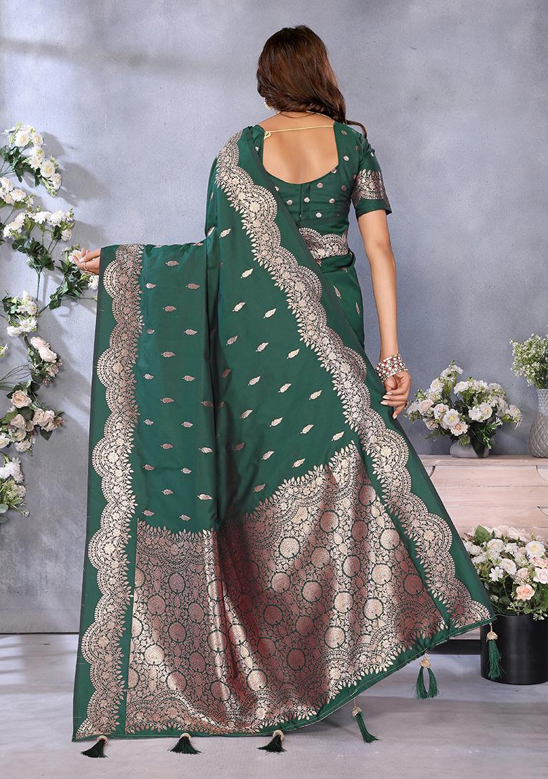 Green Jacquard Weving Designer Banarasi Silk Saree Set