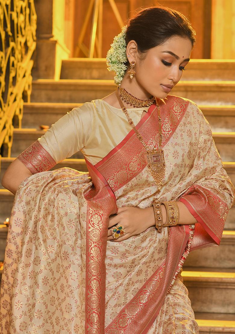 Red Wevon Jacquard Designer Banarasi Silk Saree Set