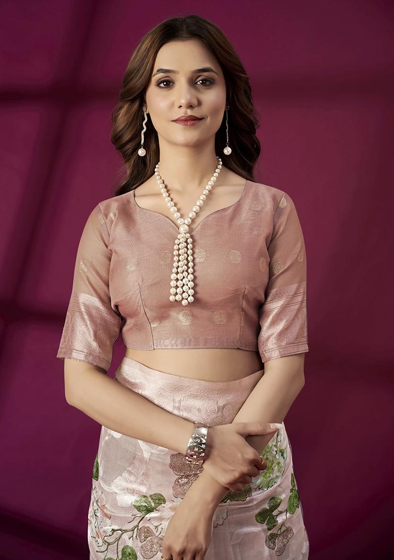 Pink Wevon Jacquard Designer And Printed Rich Silk Saree Set