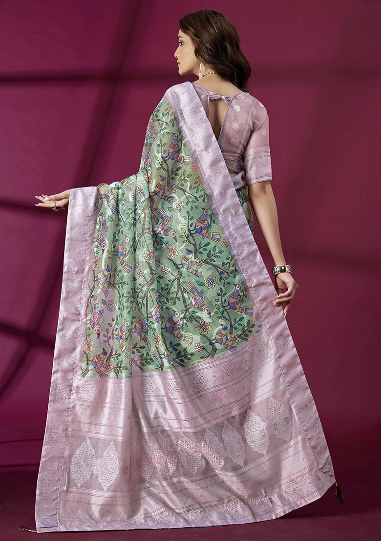 Purple Wevon Jacquard Designer And Printed Rich Silk Saree Set