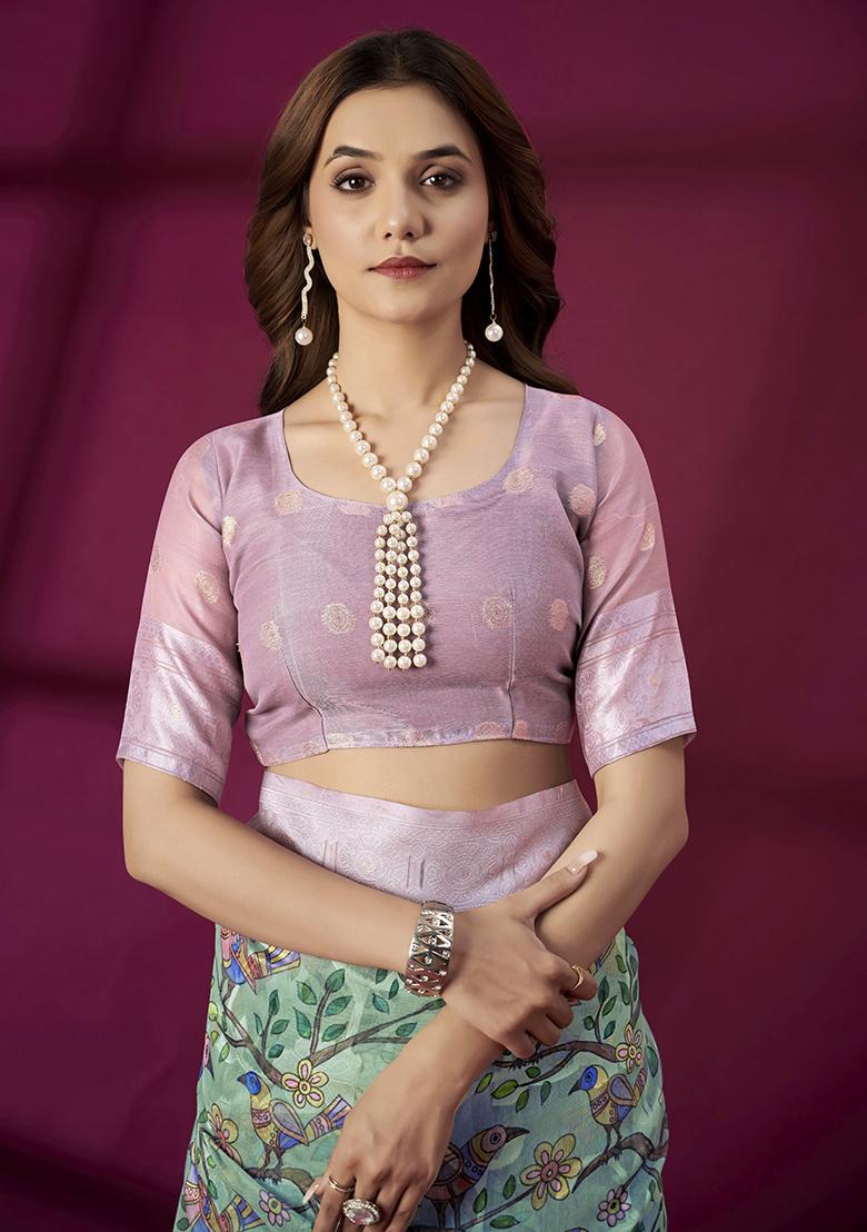 Purple Wevon Jacquard Designer And Printed Rich Silk Saree Set