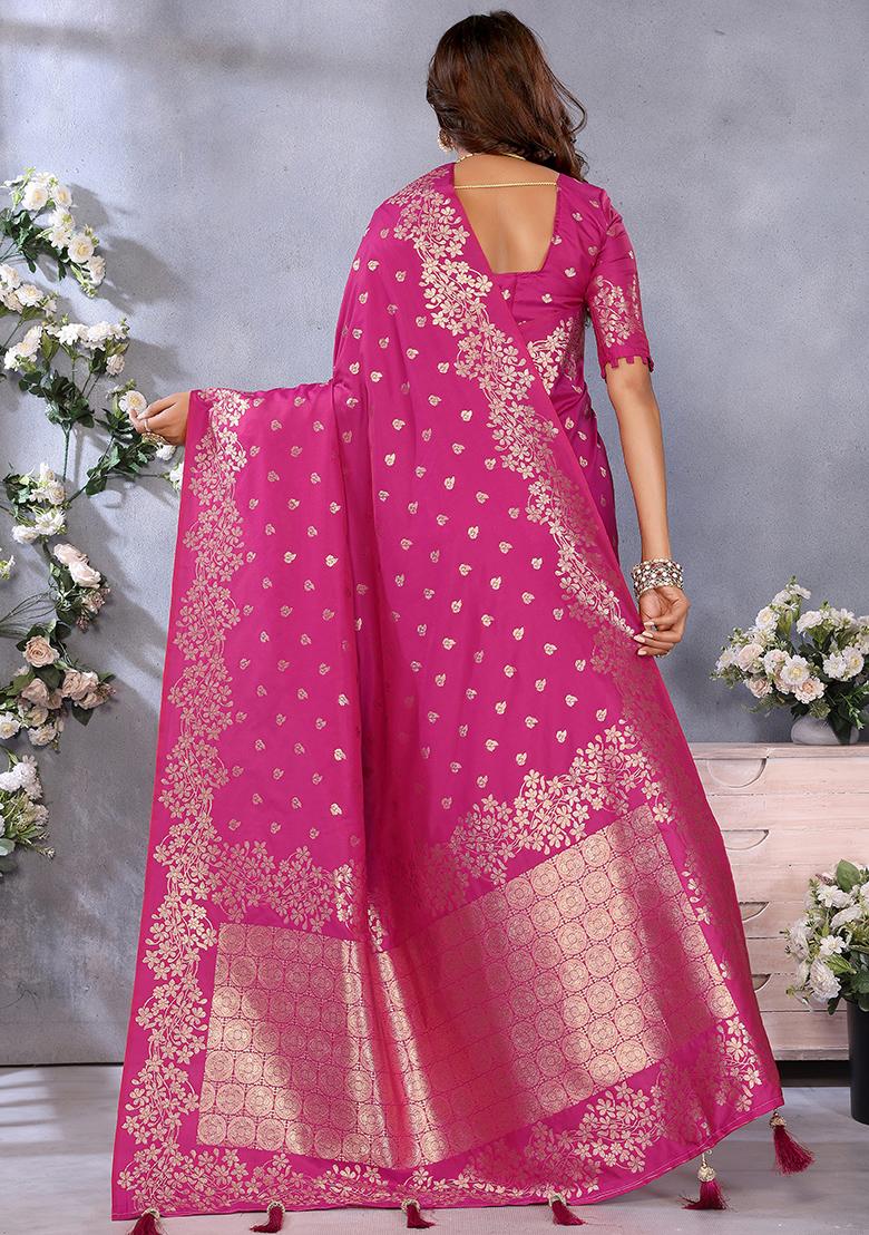 Pink Jacquard Weving Designer Banarasi Silk Saree Set