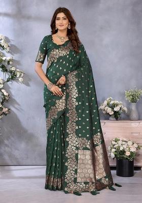Green Jacquard Weving Designer Banarasi Silk Saree Set