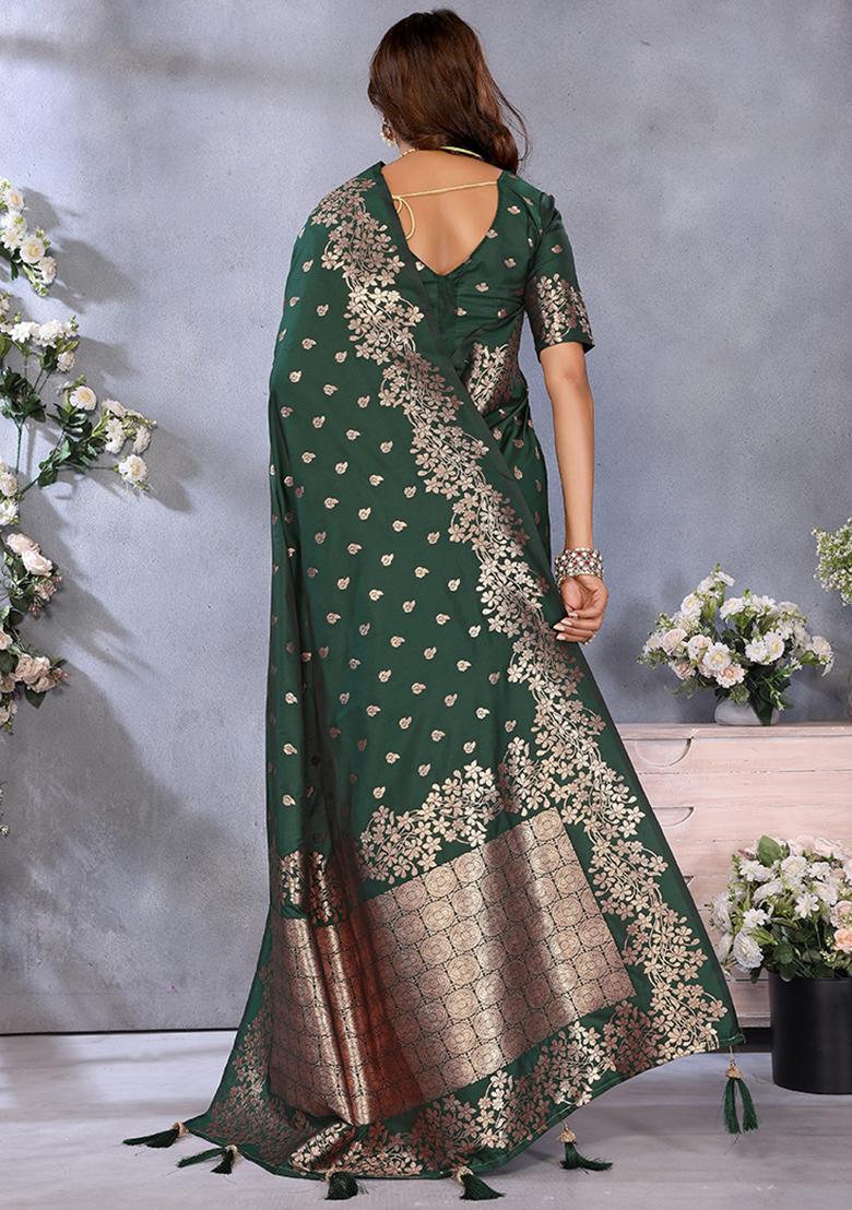 Green Jacquard Weving Designer Banarasi Silk Saree Set