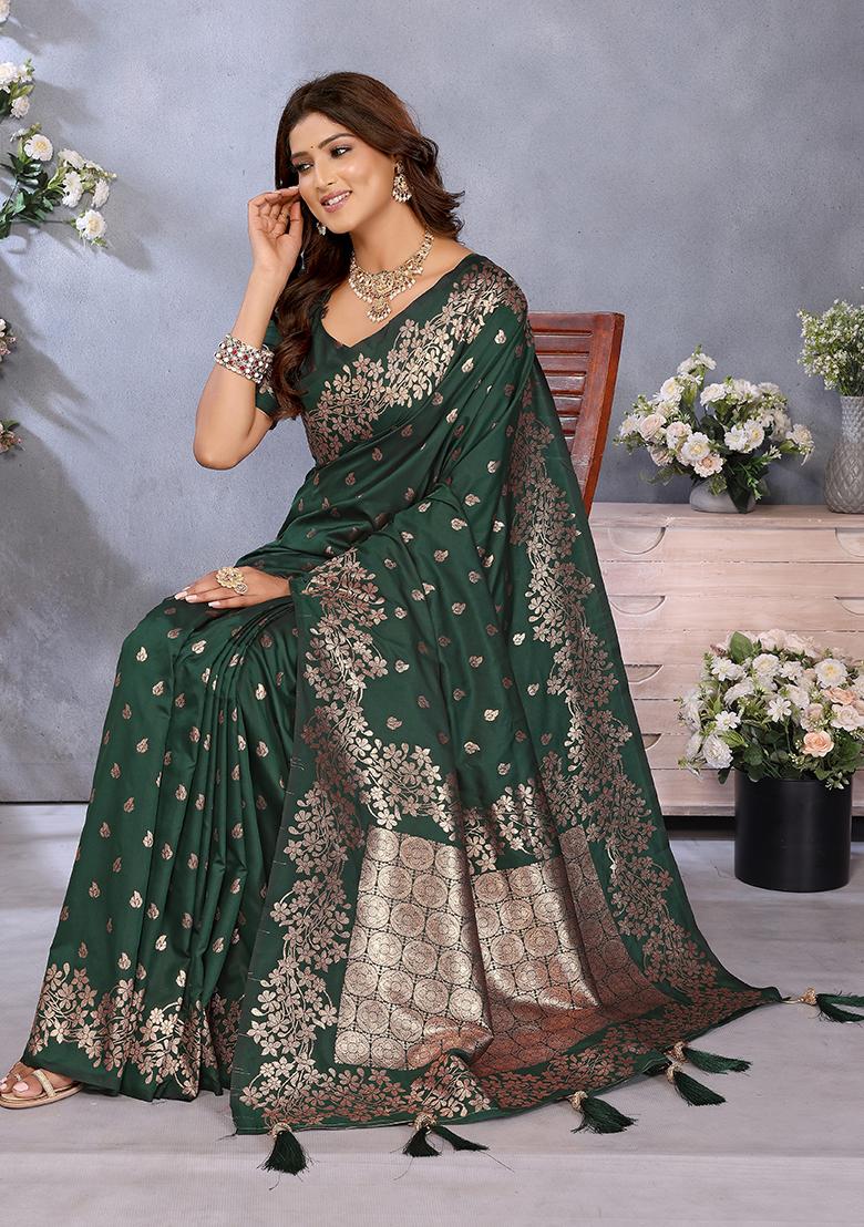 Green Jacquard Weving Designer Banarasi Silk Saree Set