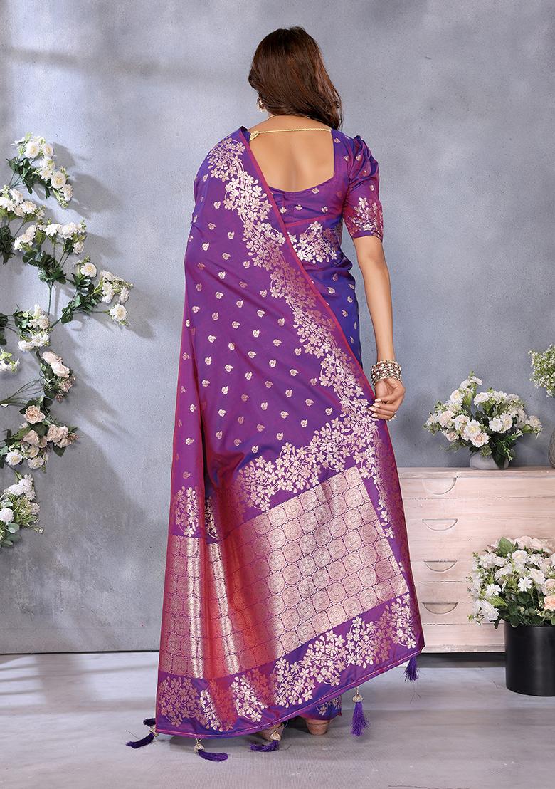Purple Jacquard Weving Designer Banarasi Silk Saree Set