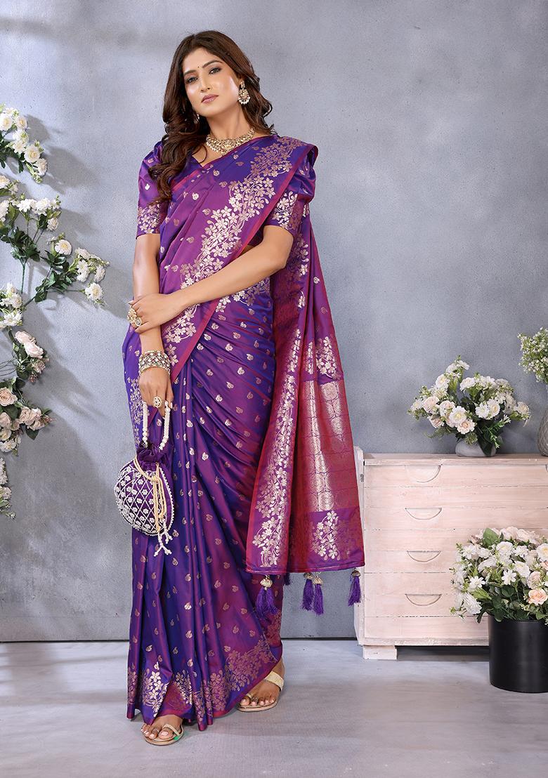 Purple Jacquard Weving Designer Banarasi Silk Saree Set