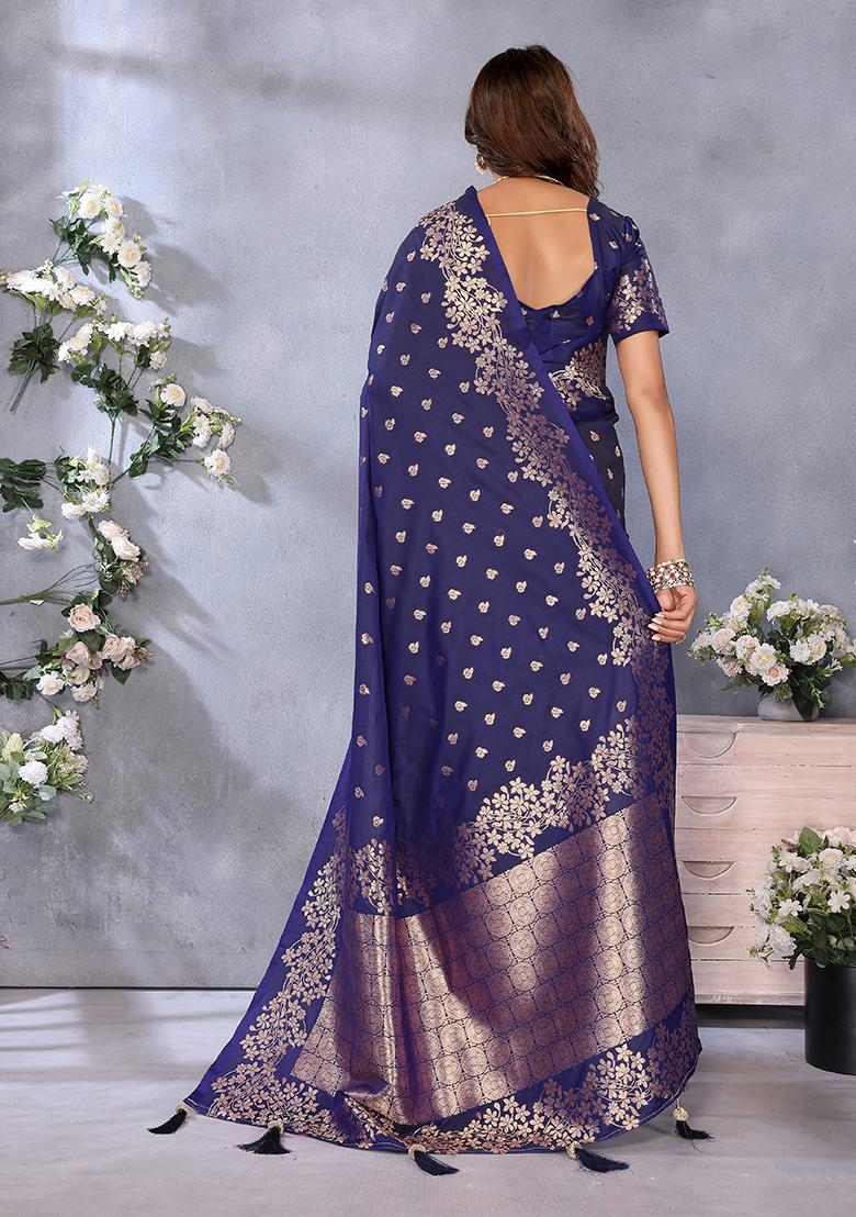 Blue Jacquard Weving Designer Banarasi Silk Saree Set