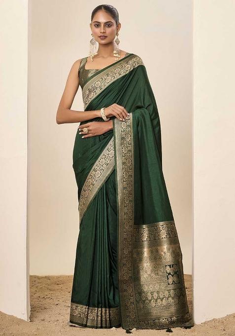Green Wevon Galla Designer Dolla Silk Saree Set