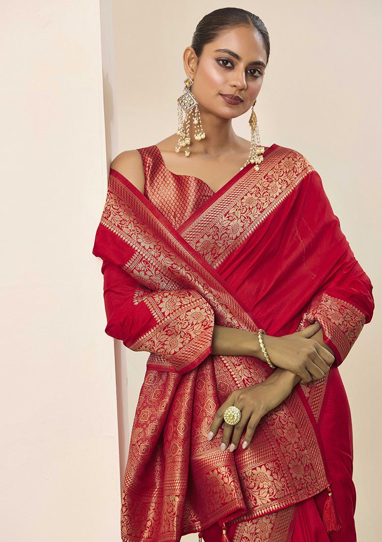 Red Wevon Galla Designer Dolla Silk Saree Set