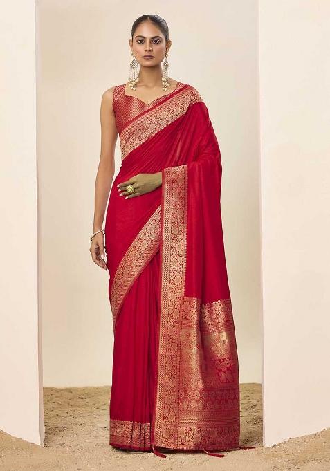 Red Wevon Galla Designer Dolla Silk Saree Set