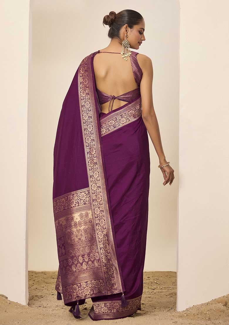 Wine Wevon Galla Designer Dolla Silk Saree Set