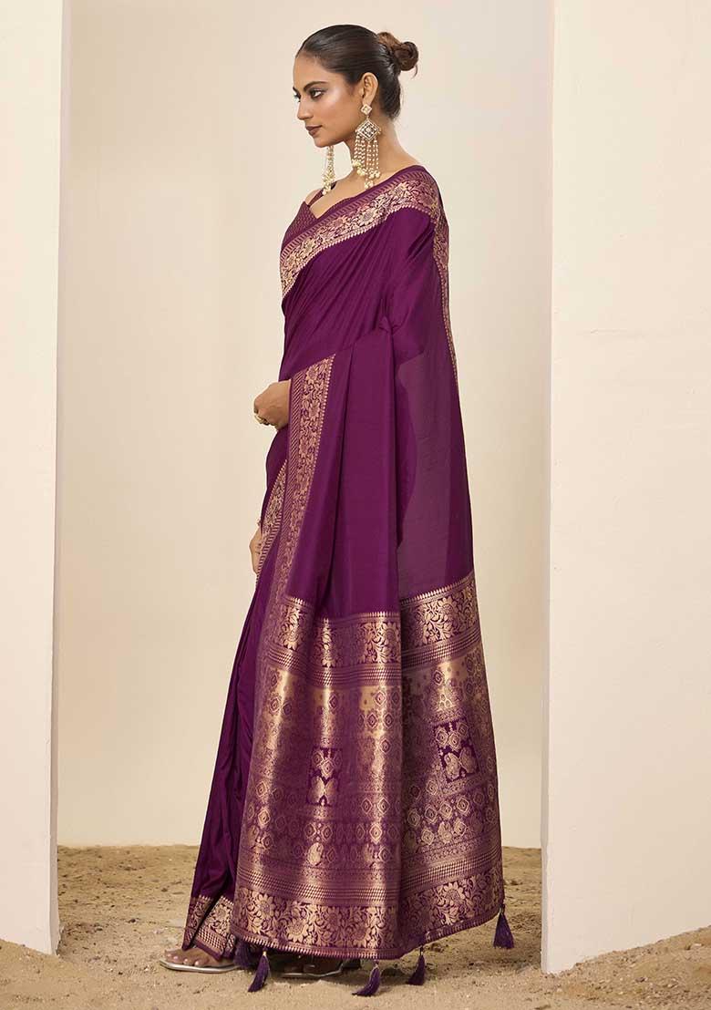 Wine Wevon Galla Designer Dolla Silk Saree Set