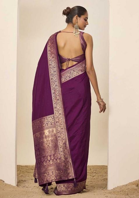 Wine Wevon Galla Designer Dolla Silk Saree Set