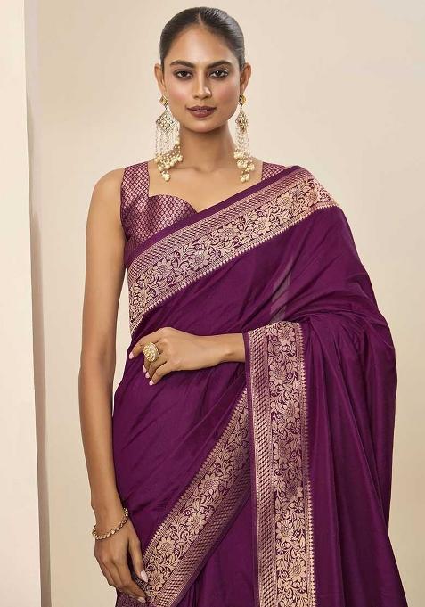 Wine Wevon Galla Designer Dolla Silk Saree Set