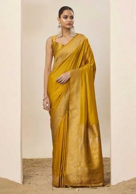 Yellow Wevon Galla Designer Dolla Silk Saree Set