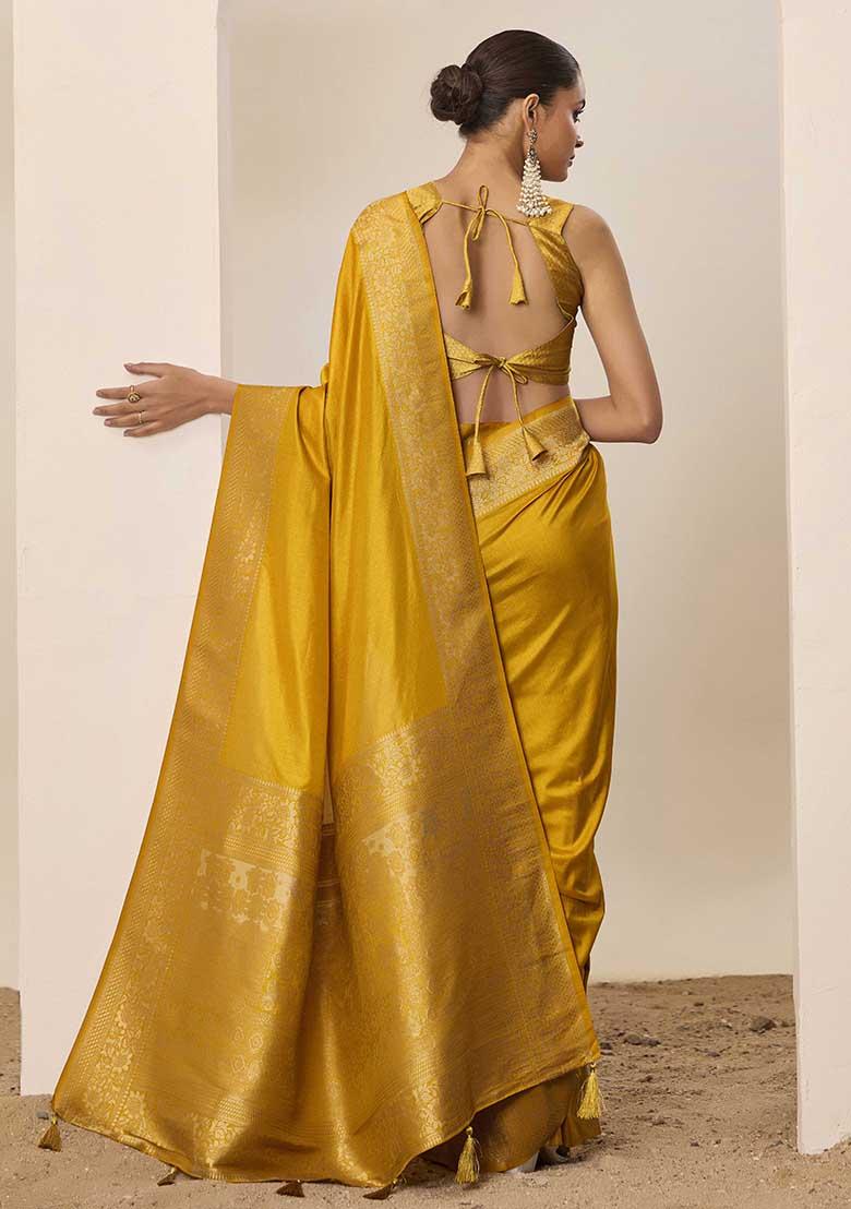 Yellow Wevon Galla Designer Dolla Silk Saree Set