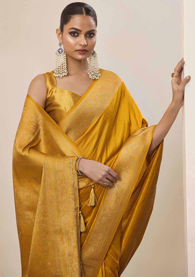Yellow Wevon Galla Designer Dolla Silk Saree Set