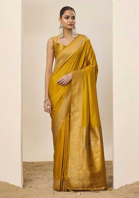 Yellow Wevon Galla Designer Dolla Silk Saree Set
