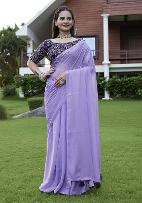 Lavender Designer Embroidery Work Georgette Saree Set