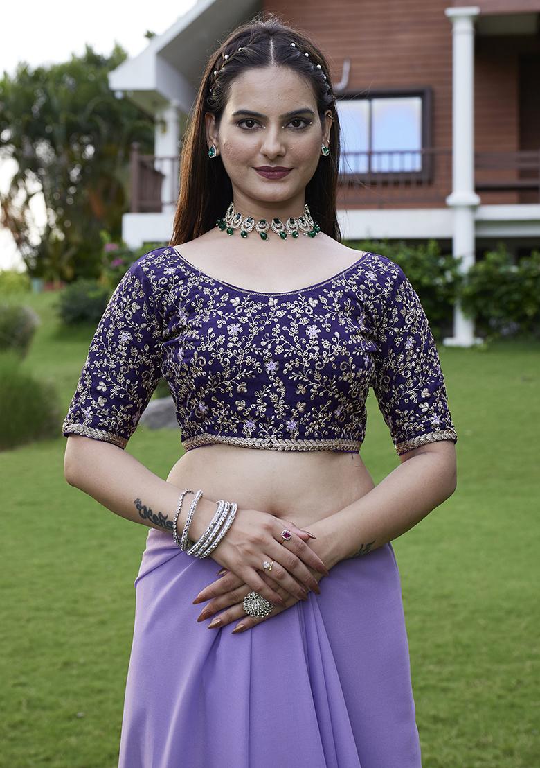 Lavender Designer Embroidery Work Georgette Saree Set