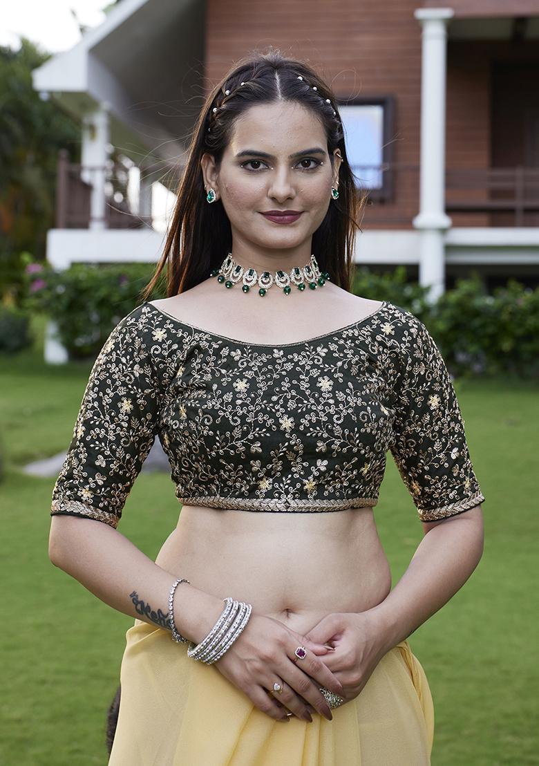 Yellow Designer Embroidery Work Georgette Saree Set