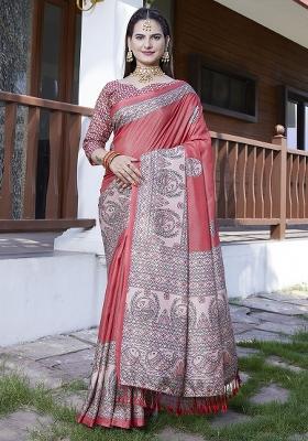 Red Designer Digital Printed Crepe Saree Set
