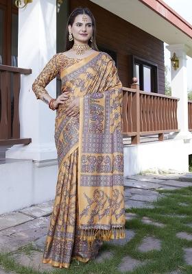 Orange Designer Digital Printed Crepe Saree Set