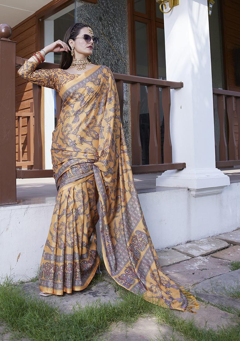 Orange Designer Digital Printed Crepe Saree Set