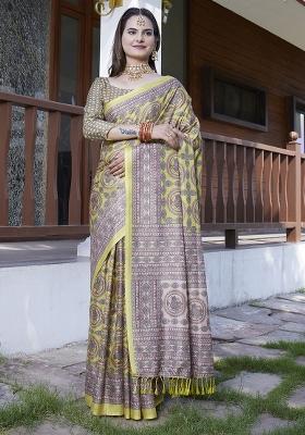 Yellow Designer Digital Printed Crepe Saree Set