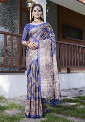 Blue Designer Digital Printed Crepe Saree Set