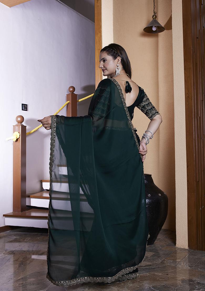 Green Embroidered Chiffon Saree Set