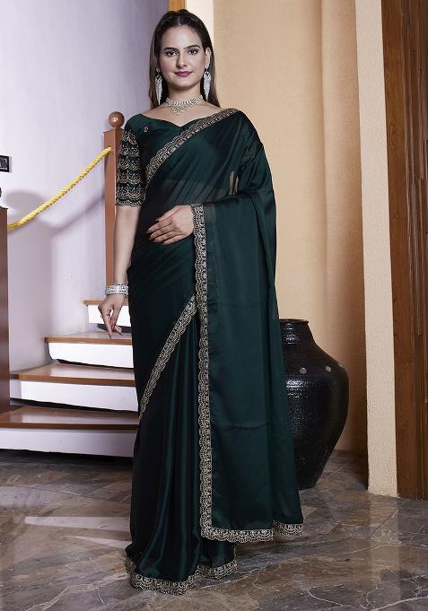 Green Embroidered Chiffon Saree Set