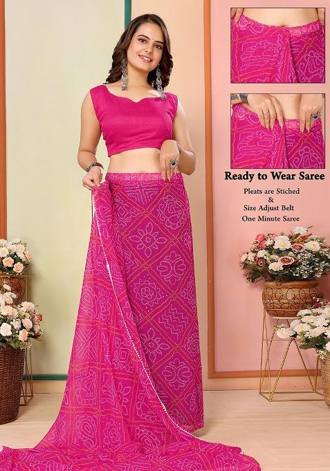 Pink Designer Printed Georgette Pre Stitched Saree