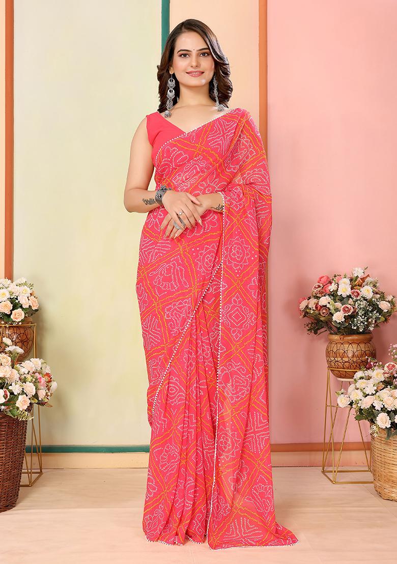 Red Designer Printed Georgette Pre Stitched Saree