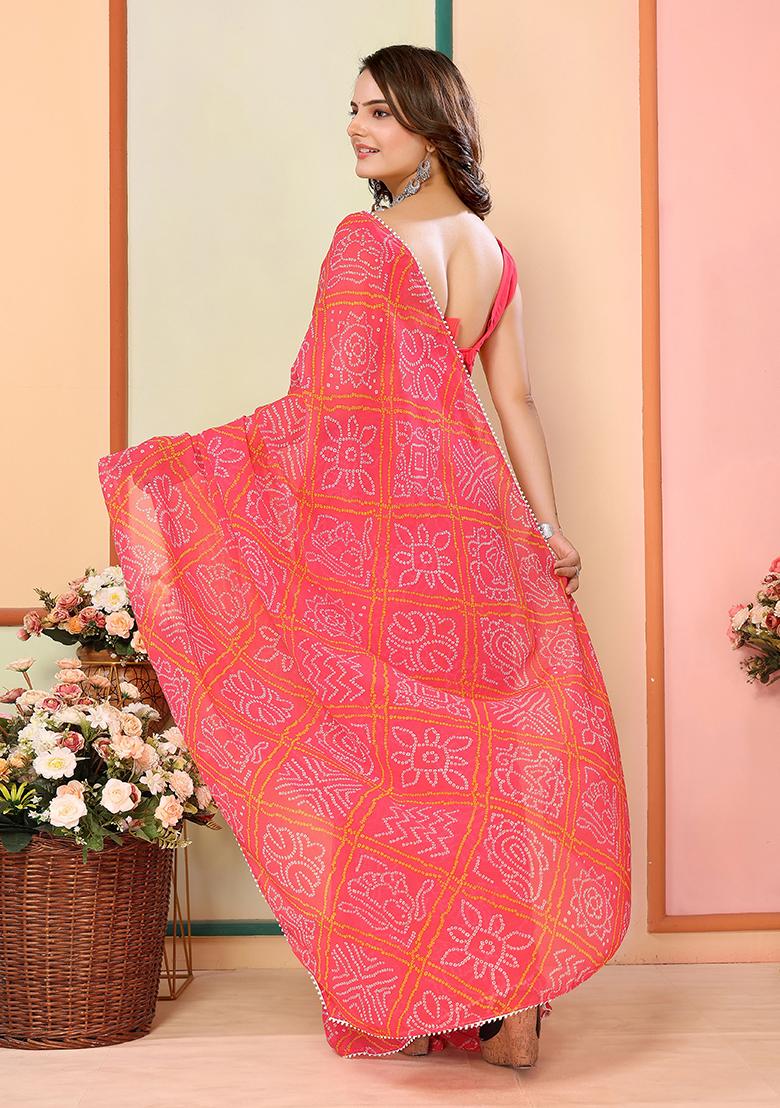 Red Designer Printed Georgette Pre Stitched Saree