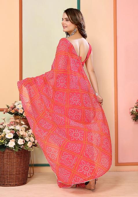 Red Designer Printed Georgette Pre Stitched Saree