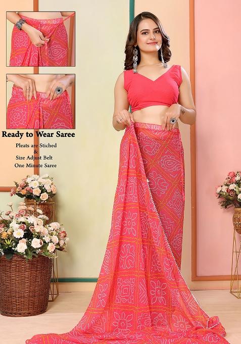 Red Designer Printed Georgette Pre Stitched Saree